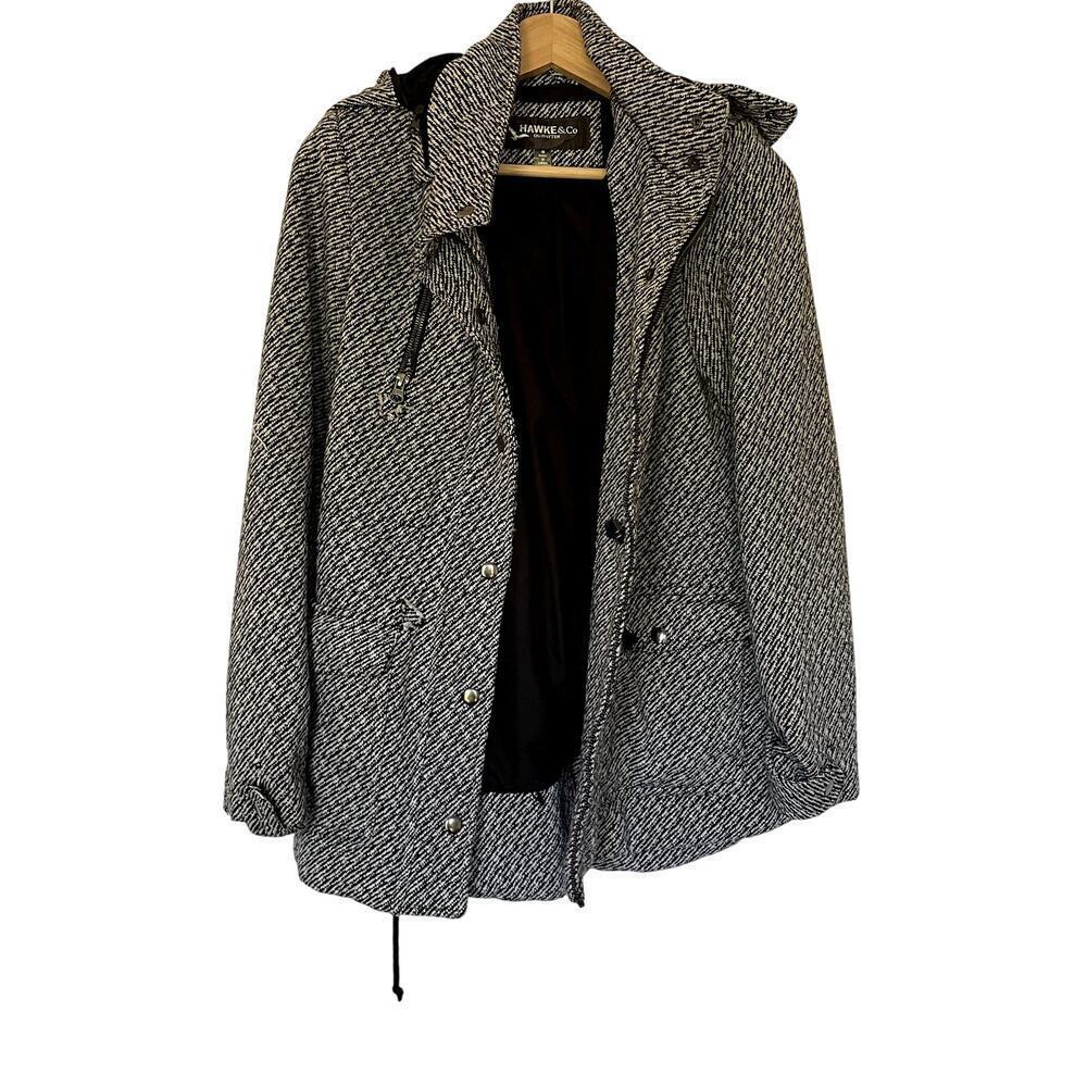 Hawke & Co Outfitter Knit Hooded Coat Medium Black White Womens Wool Blend